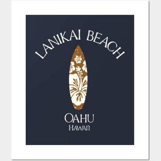 Lanikai Beach Oahu Hawaii Vintage Surfboard Posters and Art